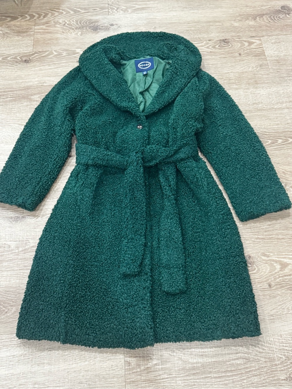 Scoop Women’s Green Teddy Sherpa Coat 12-14 Belted Plush Winter